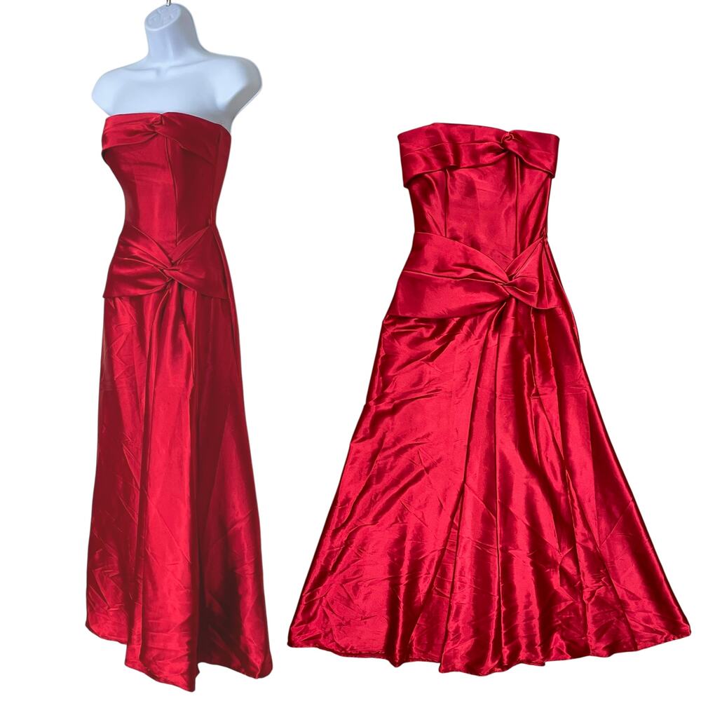 Jessica McClintock Dress 4 Formal Red Holiday Christmas Pageant Prom Maxi Satin